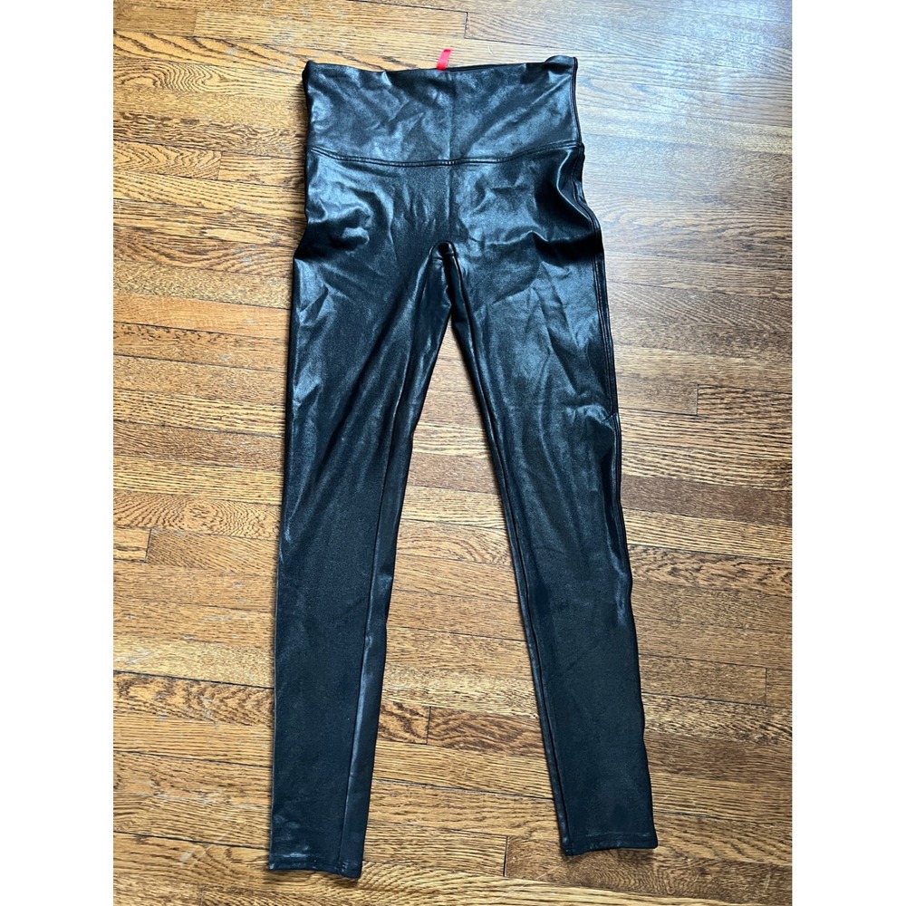 Spanx Faux Leather Leggings Black High‎ Waisted Shaper Large L/G Liquid Look